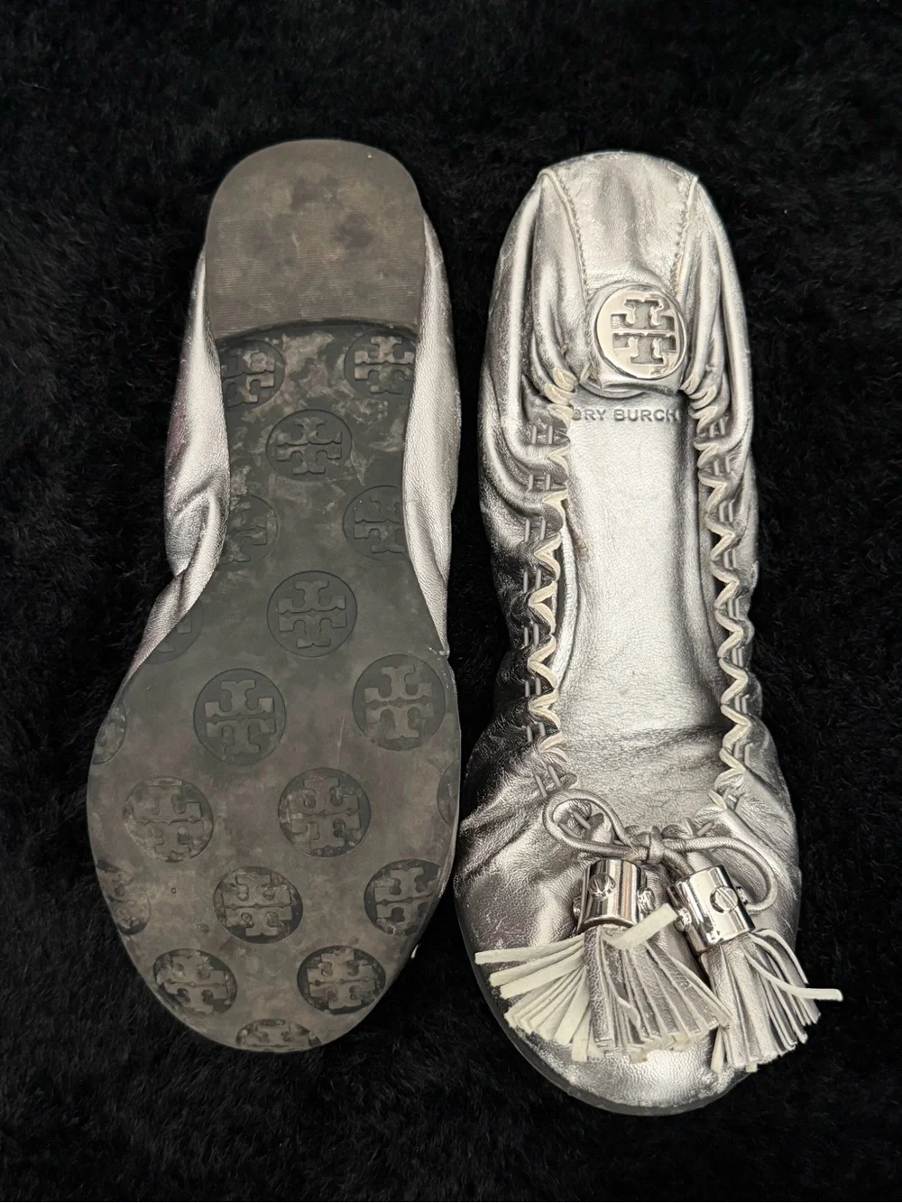 Tory Burch Silver Tassel Ballet Flats